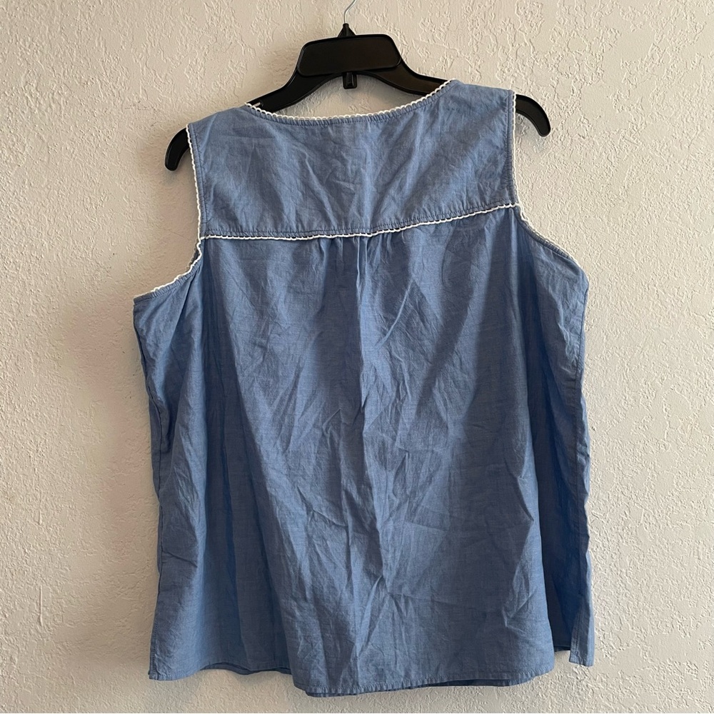 TALBOTS Tank Top 1XP Chambray Embroidered Tassel Tie Popover Shell Cotton Blue - Picture 7 of 7